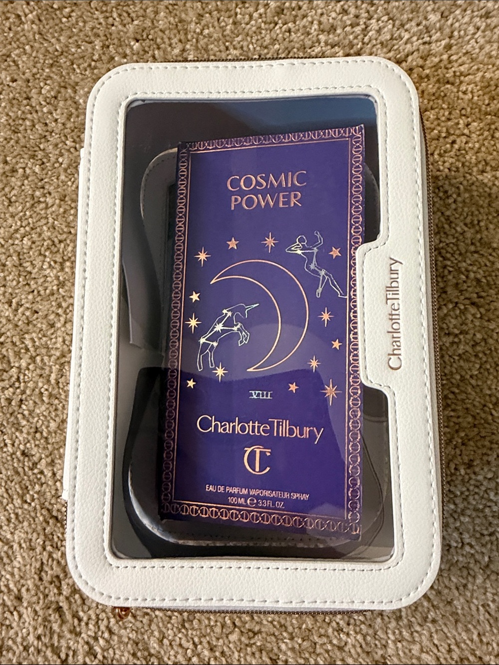 Charlotte Tilbury Cosmic Power and White Clear Cosmetic Travel Case